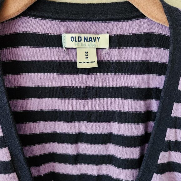 OLD NAVY Y2K Striped Purple & Dark Navy Blue Cardigan Sz M Preppy 100% cotton - Picture 4 of 5